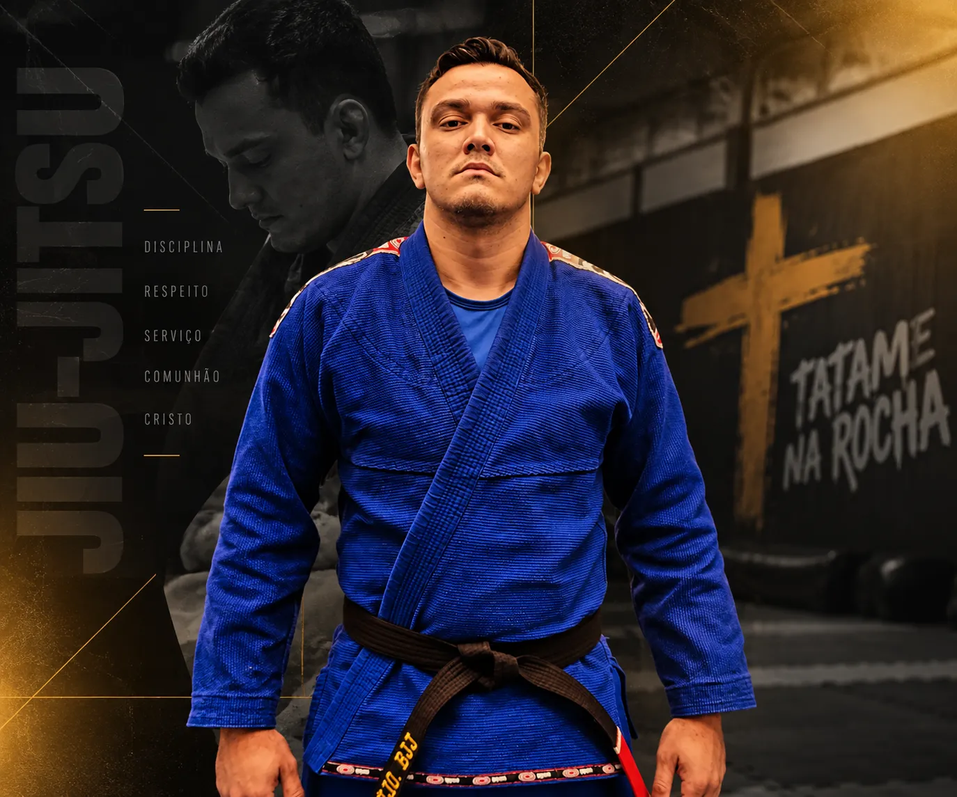 Professor Cecílio, faixa-preta, de kimono azul
